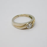 Sterling Silver CZ Solitaire Patterned Textured Dress Ring Vintage c1970 Size M