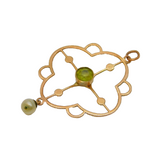 Edwardian 9ct Rose Gold, Peridot & Pearl Set Lavalier Pendant Antique c1910s