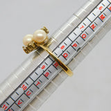 Gold On Sterling Silver 2 Pearl & Spinel Dress Ring Vintage c1980 Size Q 1/2