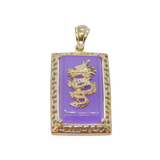 Sterling Silver Dragon & Natural Lavender Jade Rectangle Pendant Vintage c1970