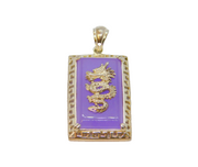 Sterling Silver Dragon & Natural Lavender Jade Rectangle Pendant Vintage c1970