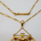 Edwardian 9ct Yellow Gold & Pink Paste Lavalier Pendant Necklace Antique c1910