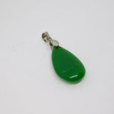 Sterling Silver Opaque Green Natural Stone Peardrop Charm Pendant Vintage c1970