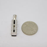 Sterling Silver Black & Clear Paste Squares Set Stick Pendant Vintage c1970