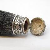 19th Century Indian Sterling Silver Carved Wooden Needle Case Antique c1860s