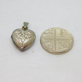 Sterling Silver Small Patterned Heart Double Locket Charm Pendant Vintage c1970
