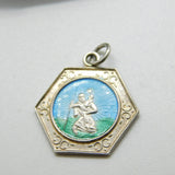 Sterling Silver and Enamel St Christopher Charm Pendant Vintage c1970