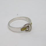 Sterling Silver Yellow & White Sapphire Buckle Ring Vintage c1970 Size T 1/2