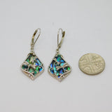 Pair of Sterling Silver Abalone Dragonfly Overlay Drop Earrings Modern c1990