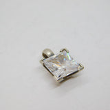 Sterling Silver Princess Cut Cubic Zirconia Sparkling Pendant Modern c1990s