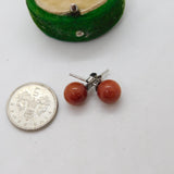 Pair of Sterling Silver Red Glass Beaded Stud Earrings Vintage c1970