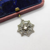 Sterling Silver Spider in her Web Charm Pendant Vintage c1970