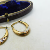 Sterling Silver Gilt Bicolour and Diamond Paste Hoop Earrings Vintage c1970