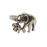 Sterling Silver Adult & Baby Elephant Studio Band Ring Vintage c1990 Size Y 1/2