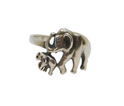 Sterling Silver Adult & Baby Elephant Studio Band Ring Vintage c1990 Size Y 1/2