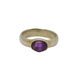 Sterling Silver Cabochon Amethyst Studio Band Dress Ring Vintage c1970 Size P