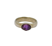 Sterling Silver Cabochon Amethyst Studio Band Dress Ring Vintage c1970 Size P
