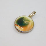 Sterling Silver Natural White Conch Shell Oval Drop Pendant Modern c1990s