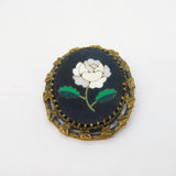 19th Century Gilt Metal Set Pietra Dura Floral Brooch Pin Antique c1880s