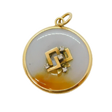 20th Century Chinese 14ct Gold, Natural Jade & Diamond Pendant Antique c1920s