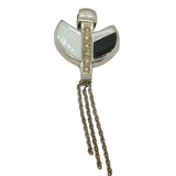 Sterling Silver Black & White Enamel Diamond Set Pendant Vintage c1990