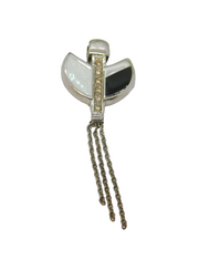 Sterling Silver Black & White Enamel Diamond Set Pendant Vintage c1990