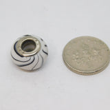 Sterling Silver Black & White Patterned Charmbead For Bracelet Vintage c2000