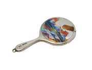 Sterling Silver & Enamel Chatelaine Mirror Fob Antique 1923 Birmingham AF
