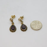 Pair of Sterling Silver Faceted Garnet Peardrop Stud Drop Earrings Vintage c1970