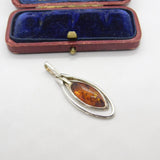 Sterling Silver Cabochon Baltic Amber Charm Pendant Vintage c1970