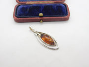 Sterling Silver Cabochon Baltic Amber Charm Pendant Vintage c1970