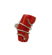 Sterling Silver Chunky Red Jasper Studio Statement Ring Vintage c1970 Size Q 1/2