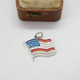 Sterling Silver Enamel USA Flag Charm Pendant Vintage c1970