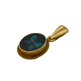 9ct Yellow Gold & Cut Opal Section Butterfly Drop Pendant Vintage c1970s