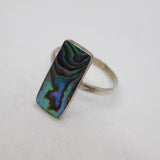 Sterling Silver Abalone Shell Oblong Dress Ring Contemporary c1990 Size Q 1/2