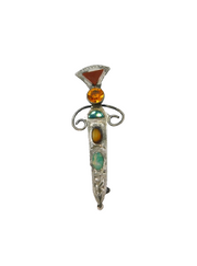 Scottish Sterling Silver Mixed Agate & Crystal Dirk Brooch Pin Vintage c1970