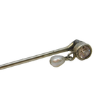 Victorian 9ct White Gold 0.2ct Diamond & Pearl Stick Pin Antique c1890s