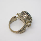 20th Century White Metal Green Agate Centurion Ancient Style Signet Ring Antique