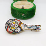 Italian Micro Mosaic Lute Form Brooch Pin Gilt Metal Antique c1920 Art Deco