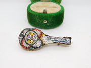 Italian Micro Mosaic Lute Form Brooch Pin Gilt Metal Antique c1920 Art Deco