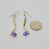 Pair of Sterling Silver Purple Crystal Twisted Drop Earrings Modern c2000