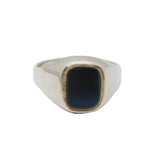 Sterling Silver Black Onyx Agate Signet Band Ring Vintage c1970 Size M
