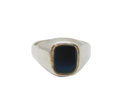 Sterling Silver Black Onyx Agate Signet Band Ring Vintage c1970 Size M