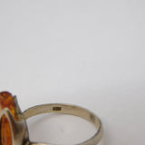 Sterling Silver & Baltic Amber Floral Dress Ring Vintage c1970