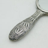 19th Century Japanese Sterling Silver Bamboo Pattern Hand Mirror Antique