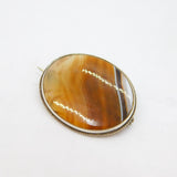 Sterling Silver Banded Agate Oval Form Brooch Pin Antique c1930