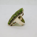 Sterling Silver 21 Peridot & Marcasite Statement Ring Modern c1990 Size L 1/2