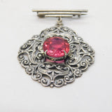 Art Deco Sterling Silver & Pink Paste Set Lapel Brooch Antique c1930s
