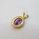 9ct Yellow Gold & Faceted Amethyst Drop Pendant Vintage c1970