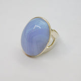 Sterling Silver Blue Lace Agate Chunky Statement Open Ring Vintage 1972 Size M